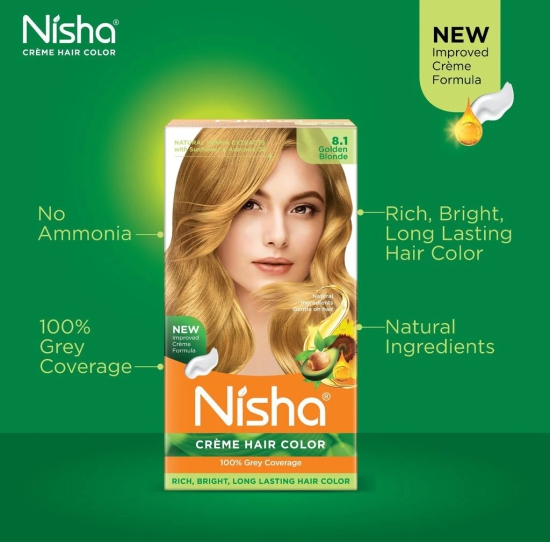 Nisha Creme Hair Color 8.1 Golden Blonde 120g Pack of 3, Permanent Hair Colour for Women & Men, Long Lasting Hair Color