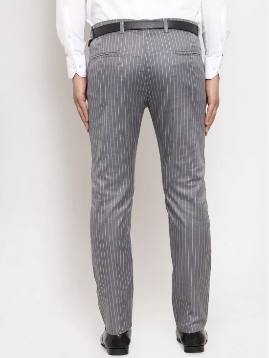 Indian Needle Men's Grey Cotton Striped Formal Trousers-30 / Grey