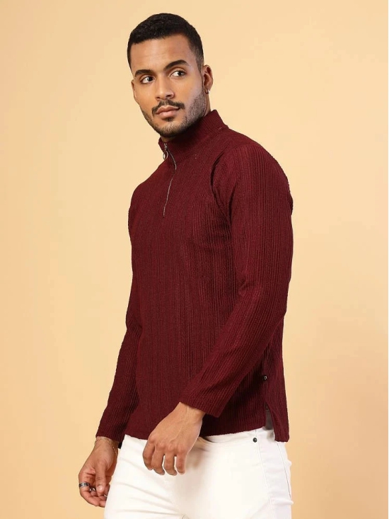 Rigo Polyester Slim Fit Striped Full Sleeves Mens High Neck T-Shirt - Wine ( Pack of 1 ) - None