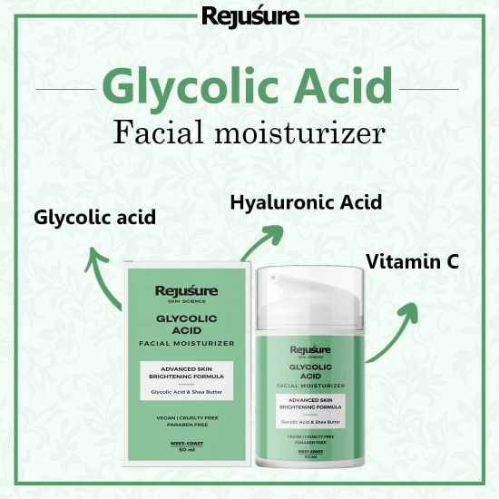 Rejusure Glycolic Acid Moisturiser Reduces Pigmentation Dark Spots  Acne Cream for Face - 50 ml Pack of 5-Rejusure Glycolic Acid Moisturiser Reduces Pigmentation, Dark Spots & Acne Cream for Face