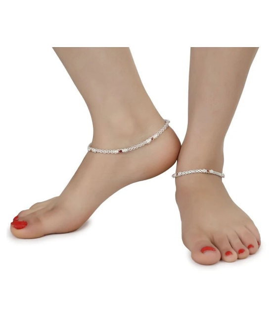 AanyaCentric White Metal Premium Alloy Artificial Payals Antique Stylish Latest Design Traditional Anklets in Silver Plating for Woman and Girl (Set of 4 Pairs) - Silver