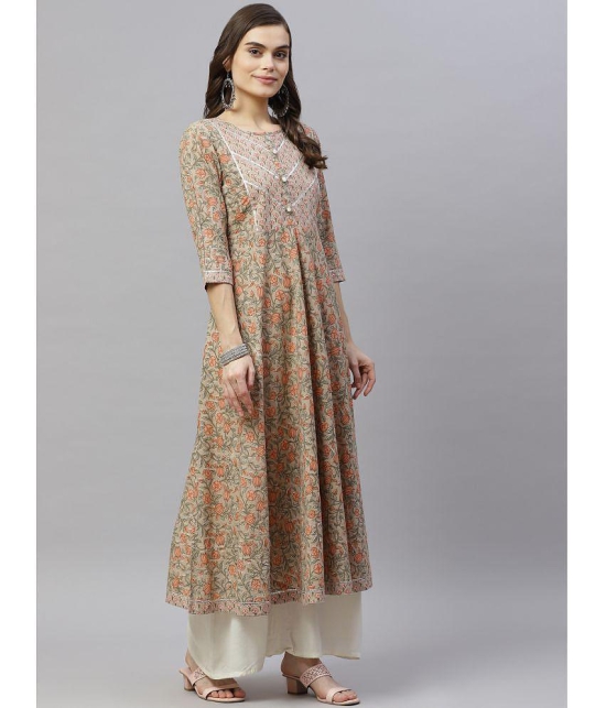 miravan - Beige Cotton Women''s Anarkali Kurti ( Pack of 1 ) - None