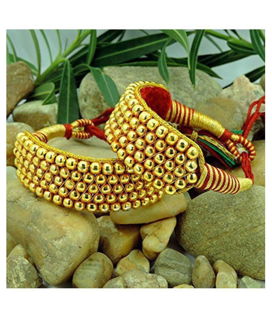 Jewar Mandi Red Fabric Gold Plated Rajputi/Rajasthani Punchi/Pochi Set Brass Jewelry For Women & Girls 8225 - Golden