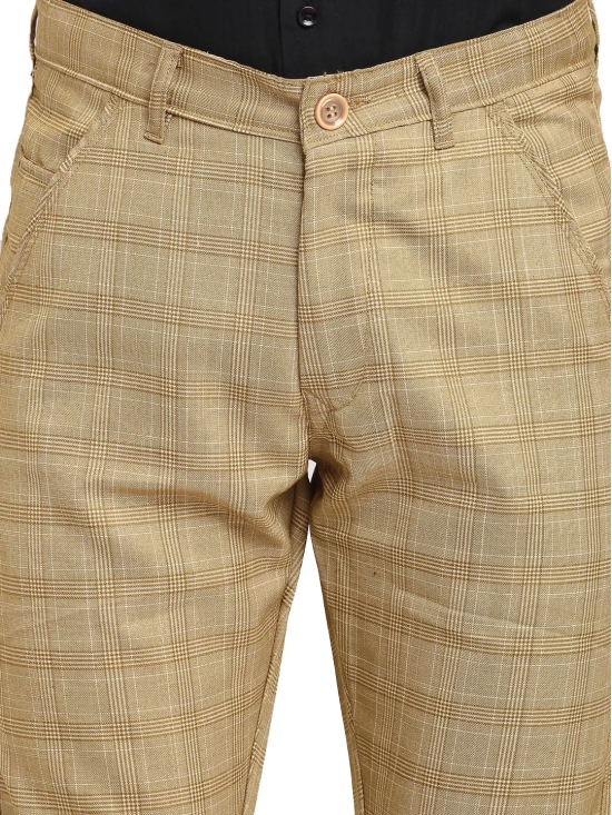 Indian Needle Men's Beige Cotton Checked Formal Trousers-30 / Beige