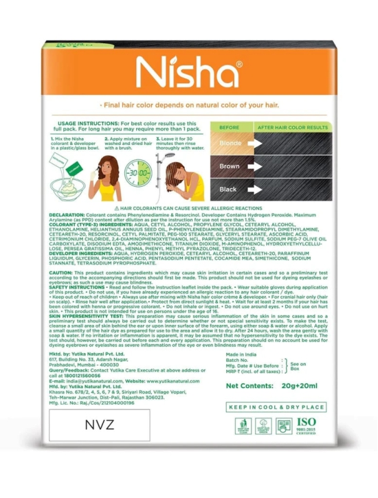 Nisha Creme Hair Color Natural Black 40gm Pack of 6, Permanent Hair Color for Women Men, No Ammonia, 100% Grey Coverage