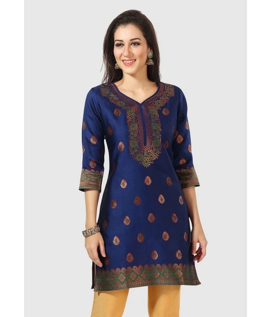 Meher Impex - Navy Art Silk Womens A-line Kurti ( Pack of 1 ) - None