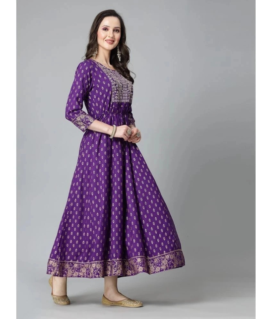 Stylum Rayon Printed Anarkali Womens Kurti - Purple ( Pack of 1 ) - None