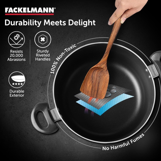 Fackelmann Quartz Nonstick, Handi Casserole w Glass Lid 20Cm | Greblon German Technology | Non-Toxic PFOA & BPA-Free | Induction Base - All Stoves| Anti-Scratch, Cool Handle.