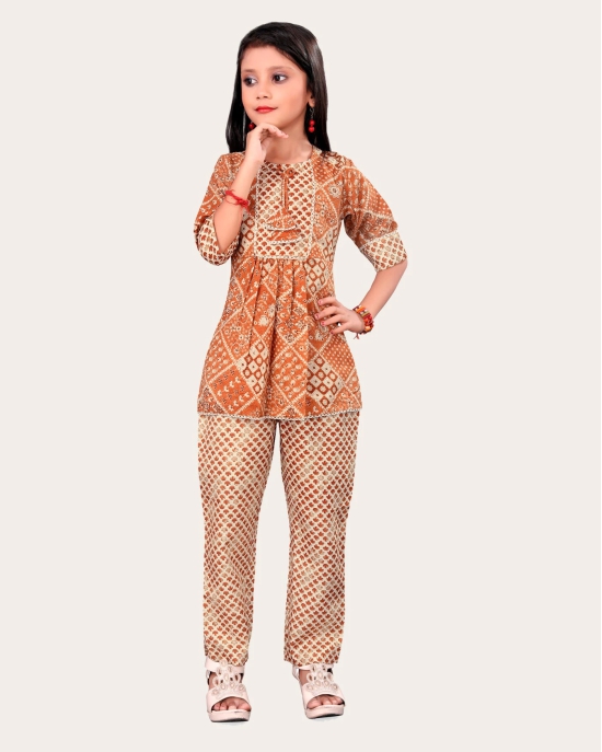 Girls Casual Kurta and Trouser Set-Orange / 12 - 13 Years