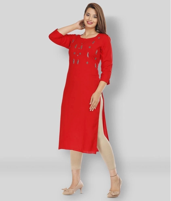 JC4U - Red Rayon Womens Straight Kurti ( Pack of 1 ) - XL