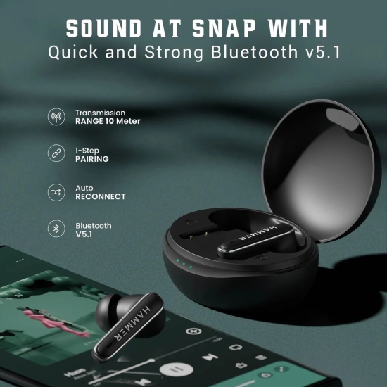 Hammer Airflow Lit TWS Earbuds with Bluetooth 5.1 and Smart Touch Control