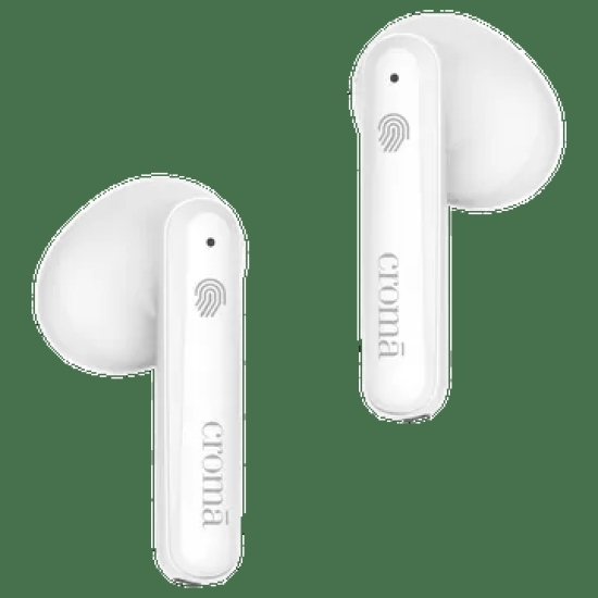 Croma TWS Earbuds with Environmental Noise Cancellation (Waterproof, Fast Charging, White and Grey)