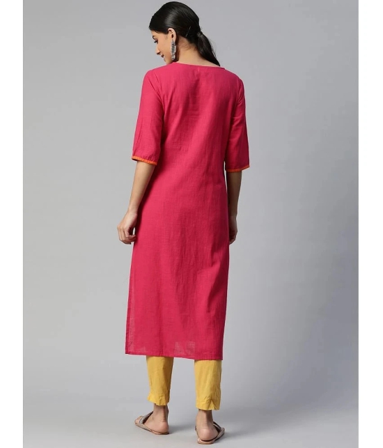 SVARCHI - Pink Cotton Womens Straight Kurti ( Pack of 1 ) - None