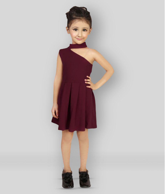 Addyvero - Maroon Cotton Blend Girls Fit And Flare Dress ( Pack of 1 ) - 3-4 Years