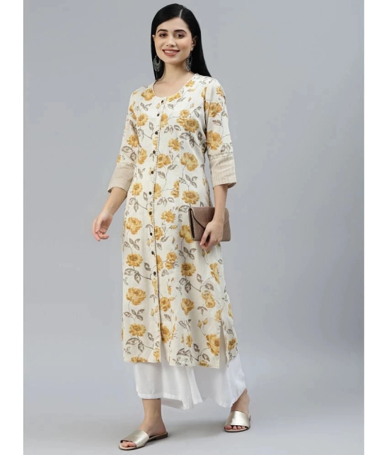 Divena - Off White Cotton Flex Womens Straight Kurti ( Pack of 1 ) - None