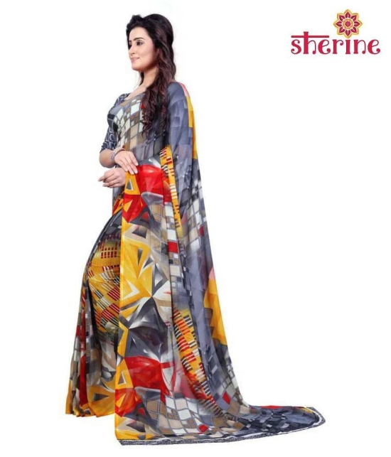 ANAND SAREES Grey Printed Saree (Fabric- Poly Georgette)