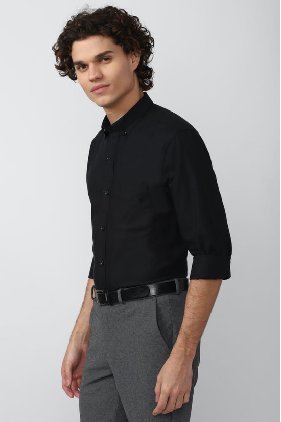 Men Black Regular Fit Formal Full Sleeves Formal Shirt