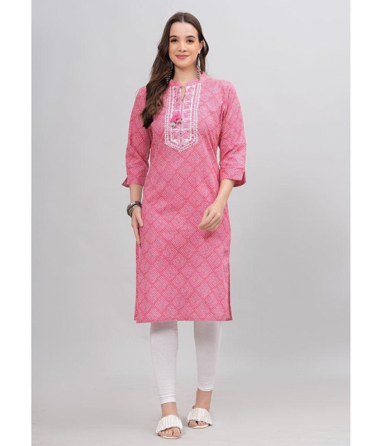 JC4U Cotton Embroidered Straight Womens Kurti - Pink ( Pack of 1 ) - None