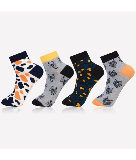 Bonjour - Multicolor Cotton Blend Mens Ankle Length Socks ( Pack of 4 ) - Multicolor