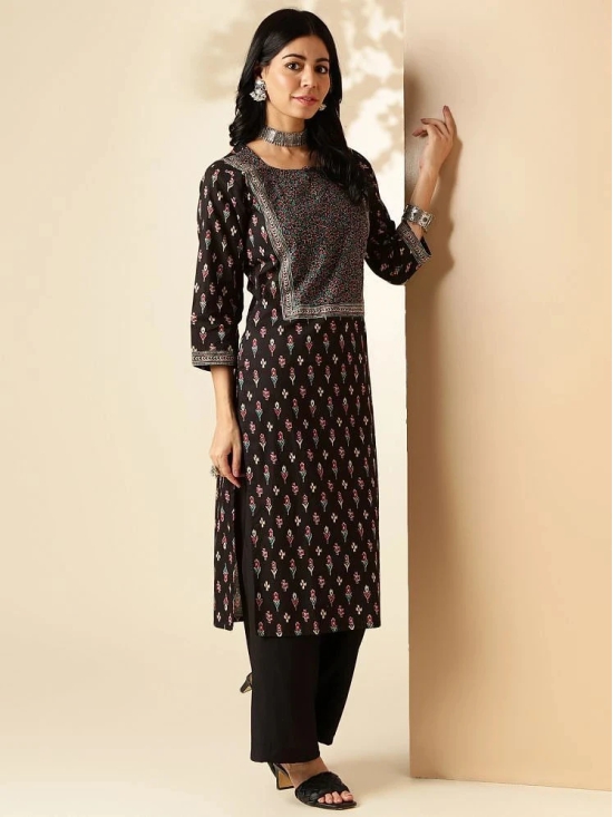 Vbuyz Cotton Printed Straight Womens Kurti - Black ( Pack of 1 ) - None