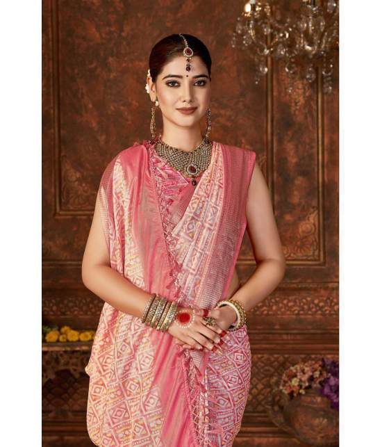 Rangita Art Silk Digital Print Zari Border Saree With tassels and Blouse Piece - Pink - Pink