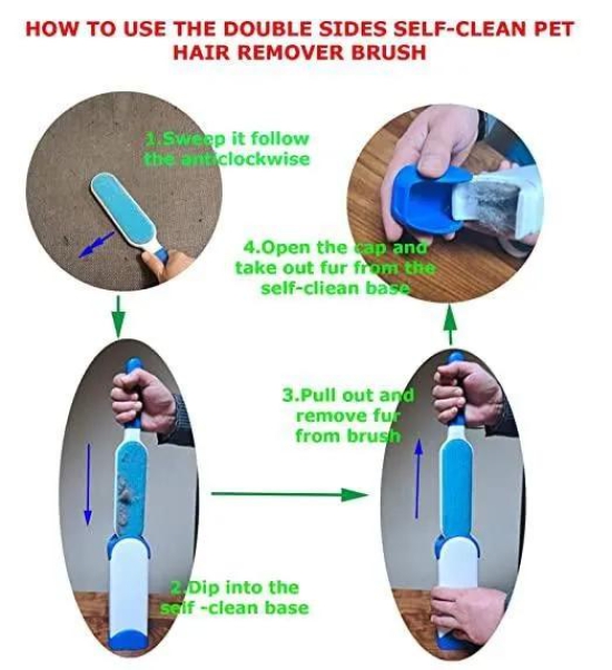 Hair Remover Brush-Lint Brush Dog & Cat Hair Remover with Self-Cleaning Base, Reusable Double Sided Hair Remover Brush, Fur Remover Brush for Removing Pet Hair from Clothes, Couch,pillow-Free Size