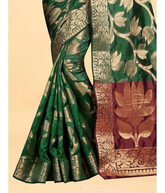 Gazal Fashions - Green Banarasi Silk Saree With Blouse Piece ( Pack of 1 ) - Green