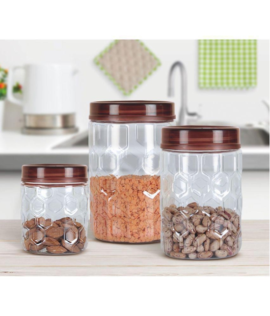 Milton Hexa plastic Pet Storage Jar and Container, Set of 12 (4 Pcs x 270 ml Each, 4 Pcs x 665 ml Each, 4 Pcs x 1240 ml Each), Blue - Brown