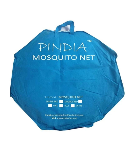 Pindia White & Blue Polyester Single Mosquito Net