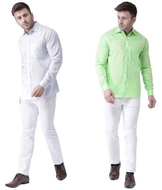 KLOSET By RIAG 100% Cotton Regular Fit Solids Full Sleeves Men's Casual Shirt - Fluorescent Green ( Pack of 2 ) - None