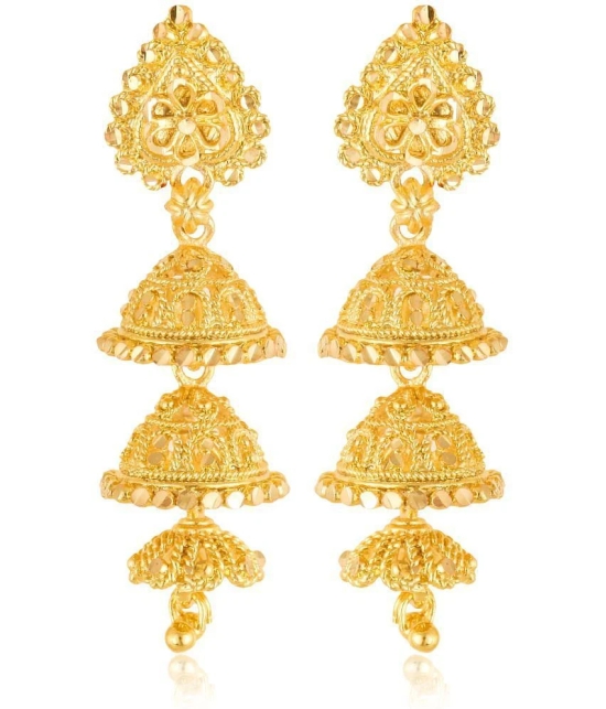 VIVASTRI Golden Jhumki Earrings ( Pack of 1 ) - Golden