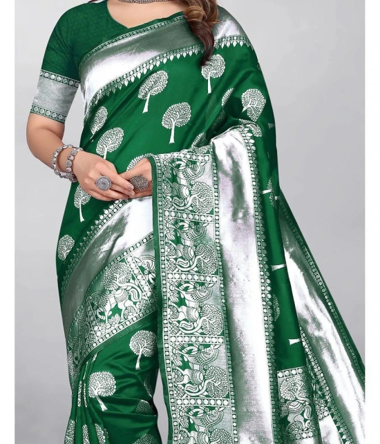 Gazal Fashions - Green Banarasi Silk Saree With Blouse Piece ( Pack of 1 ) - Green