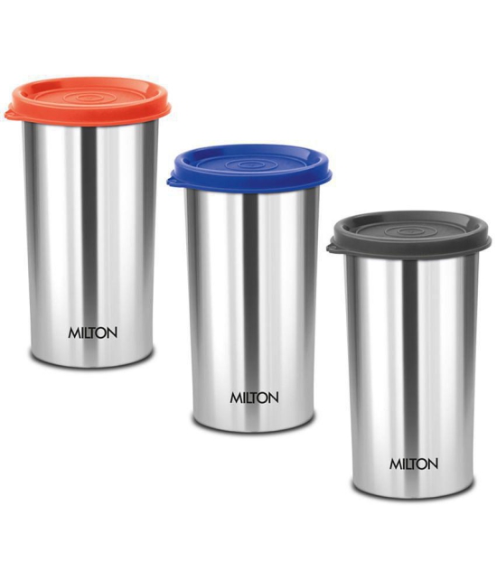 Milton Stainless Steel Tumbler with Lid Set of 3, 415 ml Each, Assorted (Lid Color May Vary) | Office | Gym | Yoga | Home | Kitchen | Hiking | Treking | Travel Tumbler - Assorted