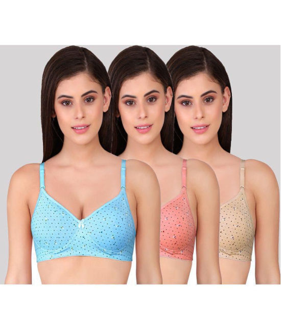 Tkeshto - Multicolor Cotton Lightly Padded Women's Everyday Bra ( Pack of 3 ) - None