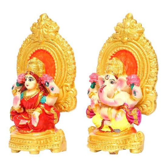 KSI Clay Laxmi Ganesha Idols Statue for Puja/Mandir/Home Temple/Spirituality/Positivity