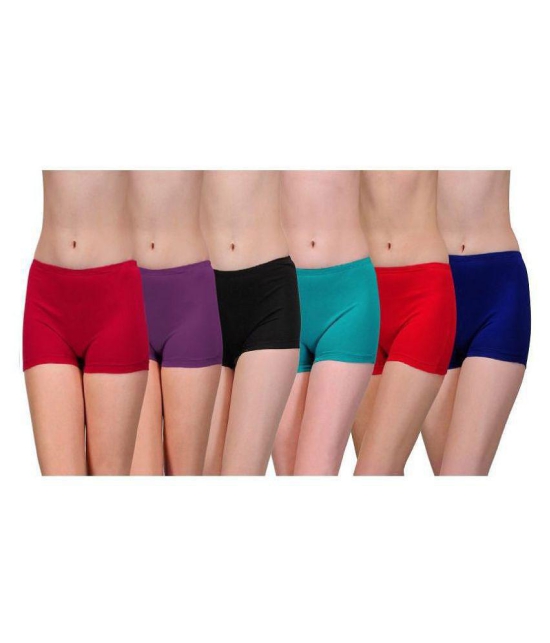 Softskin - Multicolor Cotton Blend Solid Women's Boy Shorts ( Pack of 6 ) - S