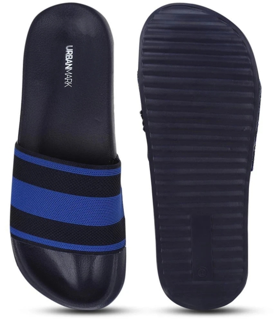 UrbanMark Men Comfortable Light Weight Striped Knitted Slider Slippers- Navy - None