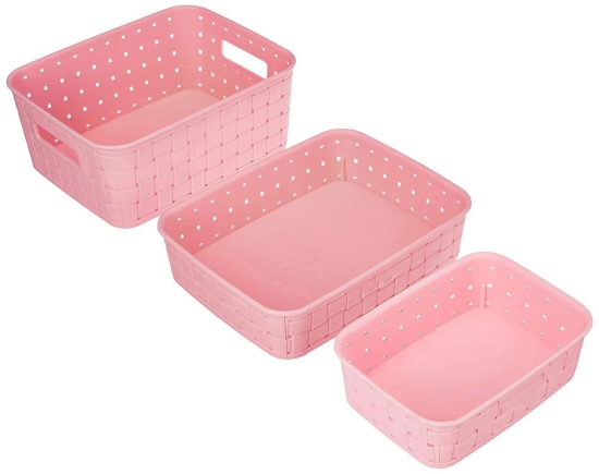 Vegetable & Fruit Plastic Basket Set (3 in 1)-Pink