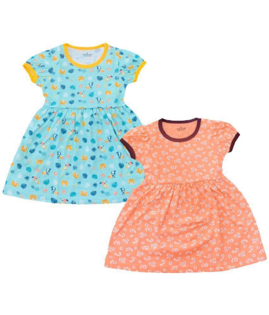 NammaBaby - Blue Cotton Girls Fit And Flare Dress ( Pack of 2 ) - None