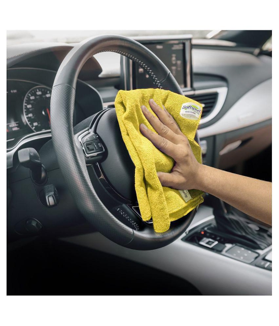 SOFTSPUN Microfiber Cloth - 4 pcs - 40x40 cms - 340 GSM Yellow - Thick Lint & Streak-Free Multipurpose Cloths - Automotive Microfibre Towels for Car Bike Cleaning Polishing Washing & Detaili