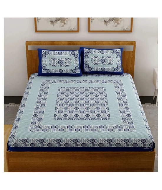 Uniqchoice Cotton Double Bedsheet with 2 Pillow Covers - Blue