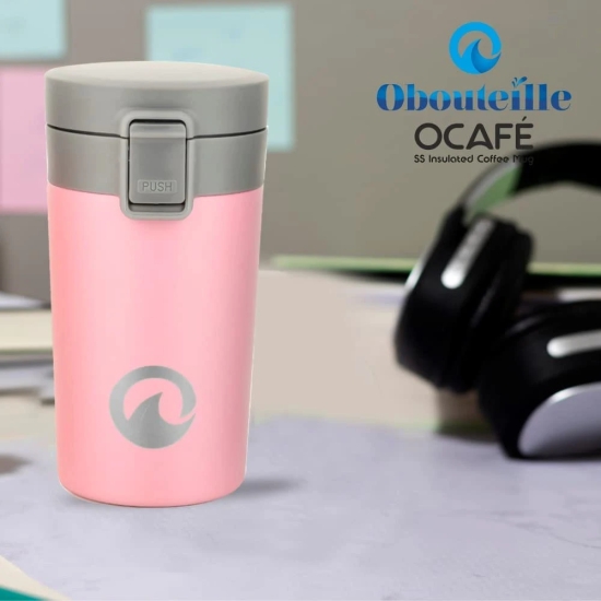 OBOUTEILLE OCafe Soothing Pink Coffee Mug Stainless Steel Vacuum Insulated 300 ml Leak Proof Travel Cup Tumbler for School/Home/Kitchen/Office/Work/Gym/Exercise/Yoga/Camping/Boys/Girls/Kids/Adults