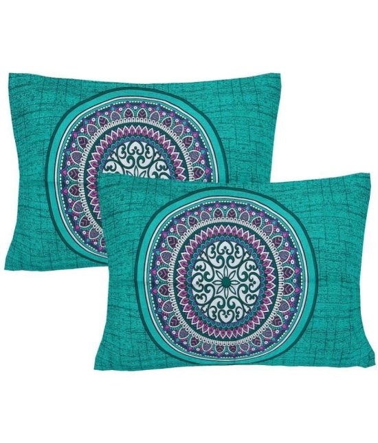 Frionkandy Cotton Queen Bed Sheet with Two Pillow Covers - Turquoise - Turquoise