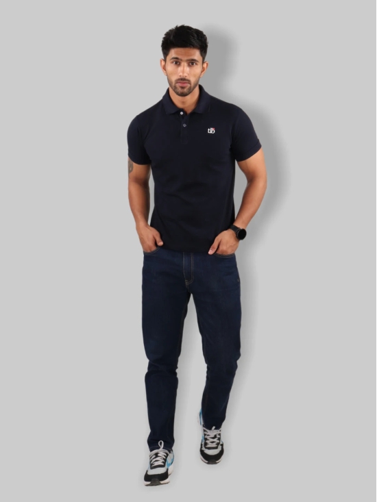 Men Navy Blue Polo Neck T-Shirt-M / Navy Blue