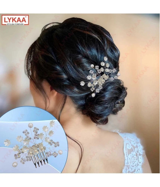 LYKAA Stylish Korean Pearls Hair Clips Hairpin, Side Pin Hair Accessories For Women Girls - Silver - Silver