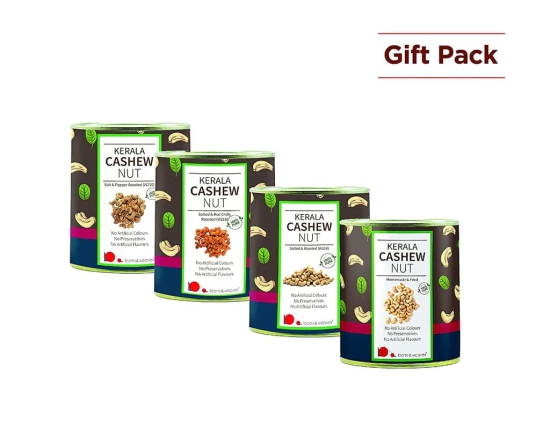 Gift Pack of Kerala Cashews – (250 gm Each) – Unroasted, Salted and Roasted, Roasted & Chilly and Roasted & Pepper