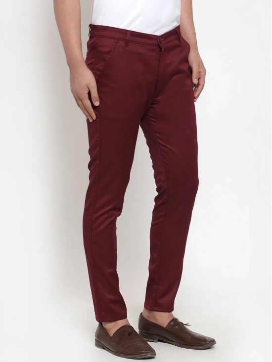 Indian Needle Men's Maroon Solid Formal Trousers-34 / Maroon