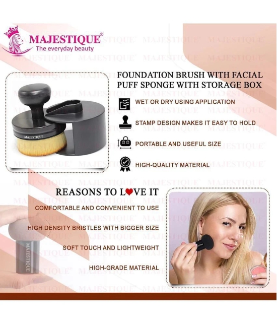 Majestique Blender Beauty Foundation Sponge & Professional Flat Round Shaped Blender Brush Pack of 2