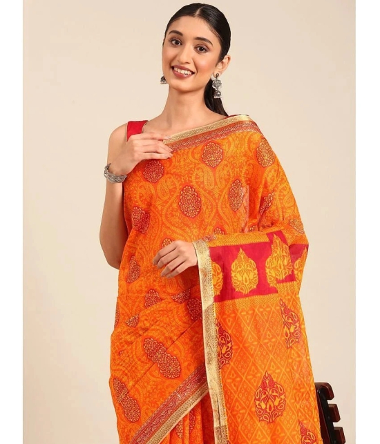 SHANVIKA Cotton Printed Saree Without Blouse Piece - Orange ( Pack of 1 ) - Orange