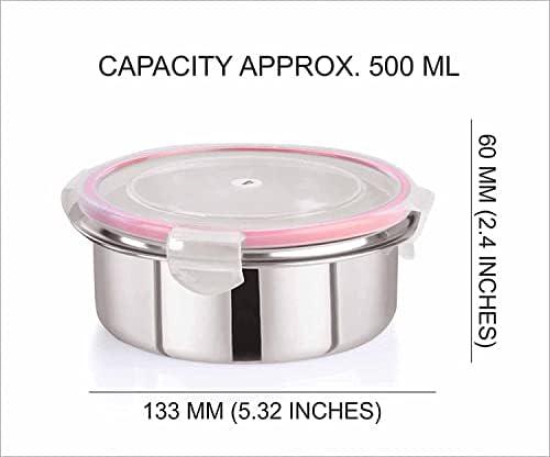 Entisia Stainless Steel Click & Seal Food Container 1 Pc Multipurpose Leakproof Tiffin Container Box with Lid, Air Tight Food Container Use for Home Kitchen, Travel, School 500ml